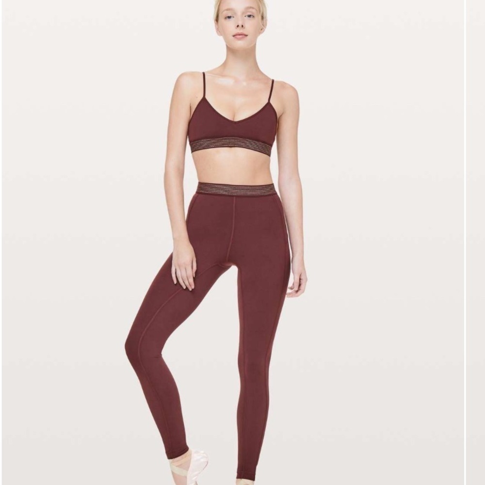 Lululemon Principal Dancer Golden Lining Tight Midnight yoga Maroon leggings 4